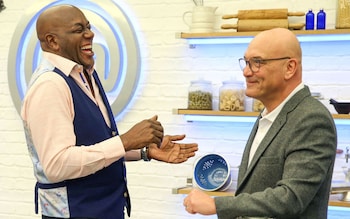 Ainsley Harriott and Gregg Wallace on the set of Celebrity MasterChef